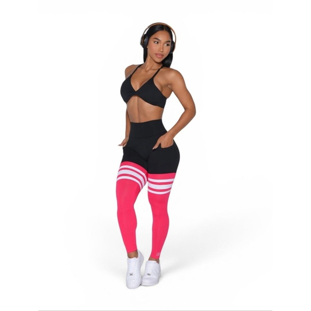 NEW Bombshell Sportswear Perform Thigh Highs Leggings in Black Berry Size XXS